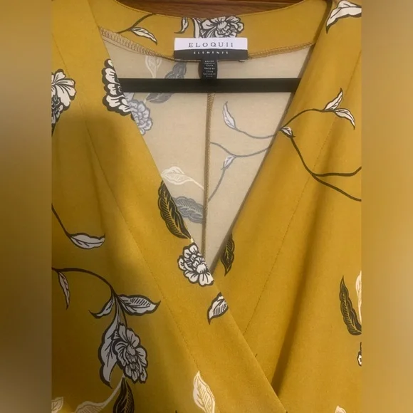Eloquii Elements Floral Mustard Yellow Faux Wrap Dress Size 18/20 NWOT So pretty - Picture 4 of 10